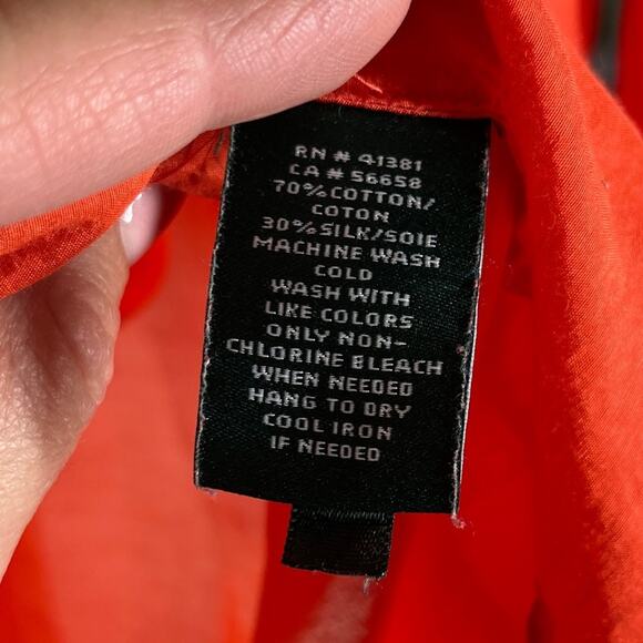 Lauren Ralph Lauren Cotton & SILK Orange Button Down Collared Shirt Blouse 1X - Picture 4 of 10